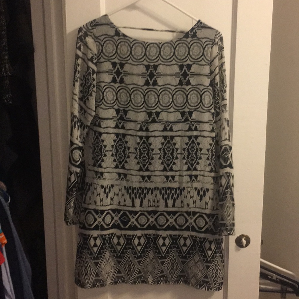 Open back black and white dress